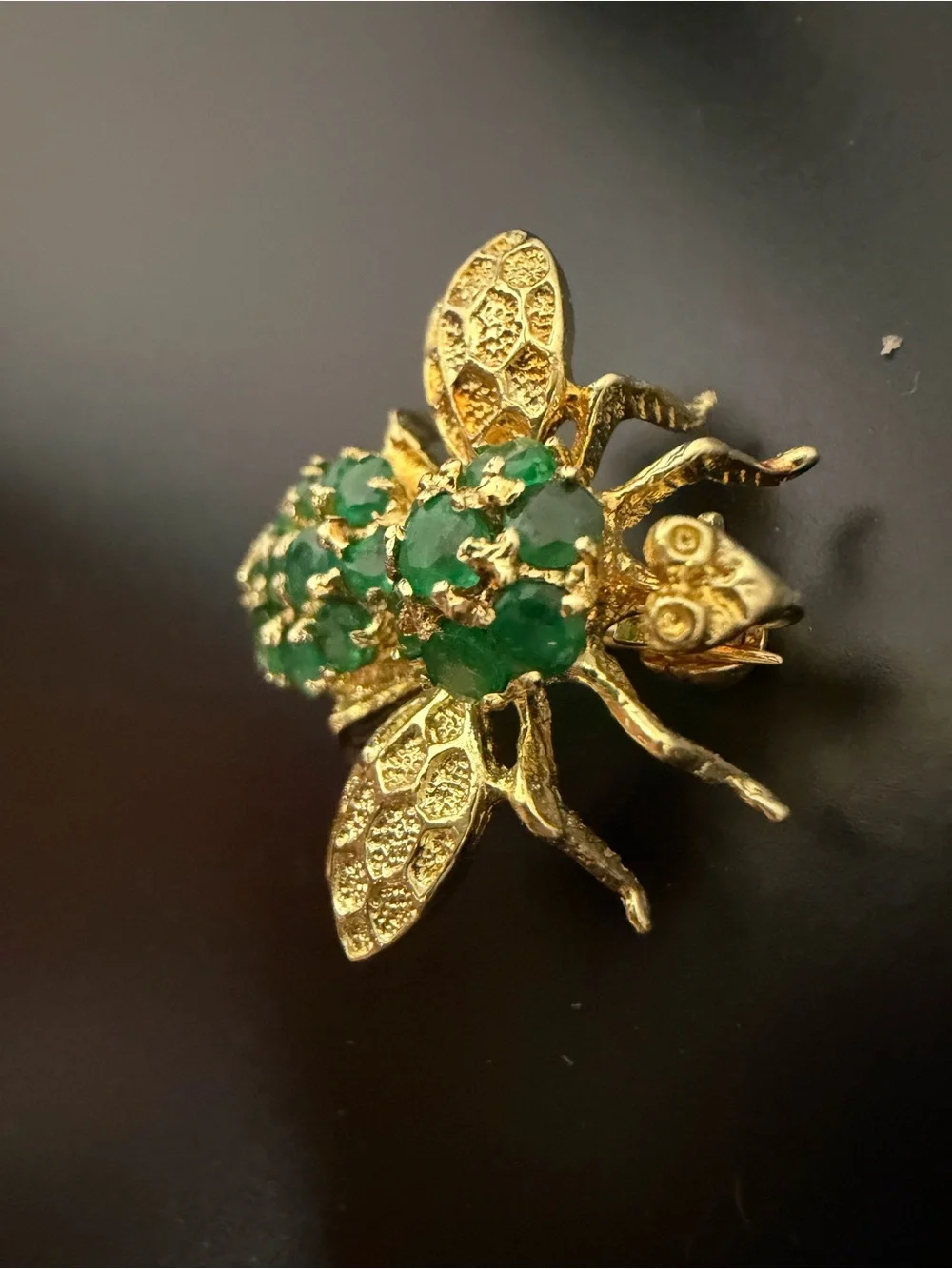 Natural Emerald Bee Brooch Gold Dipped Herbert Rosenthal Style MCM